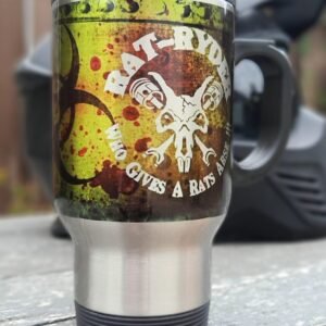 rat ryder 14oz travel mug cup thermos biker biohazardsymbol campingmug noveltygift noveltymug coffeemug stainlesssteelcup bikergift ratbike