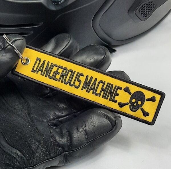 dangerous machine embroidered biker key fob