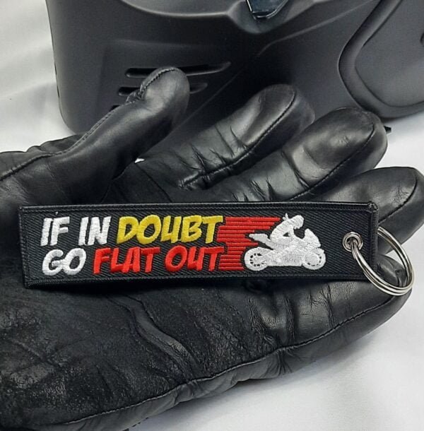 if in doubt go flat out embroidered biker key tag