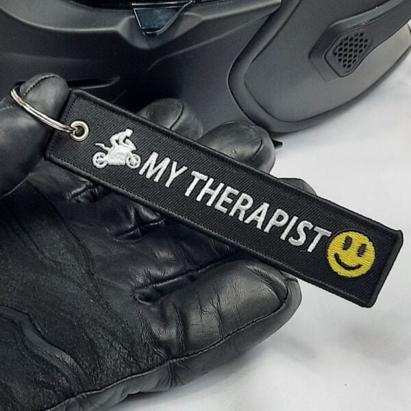 my therapist biker key tag
