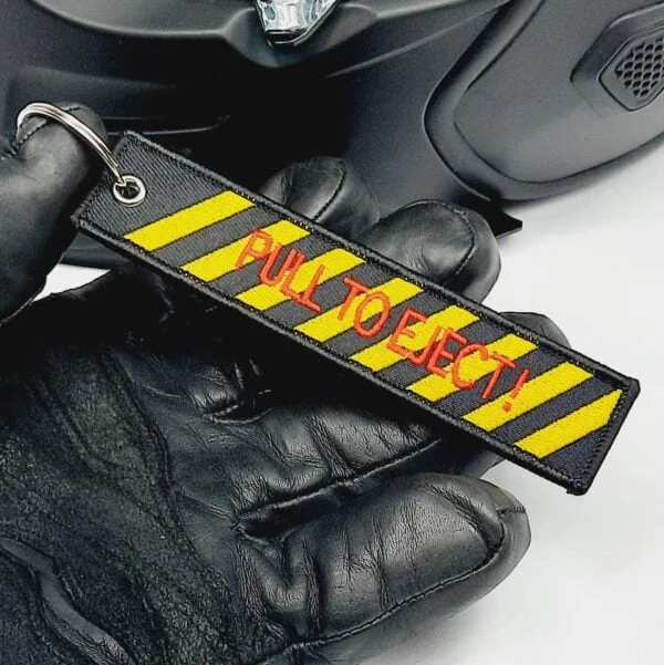 pull to eject funny biker keytag