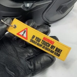 warning if you touch my bike embroidered biker key tag