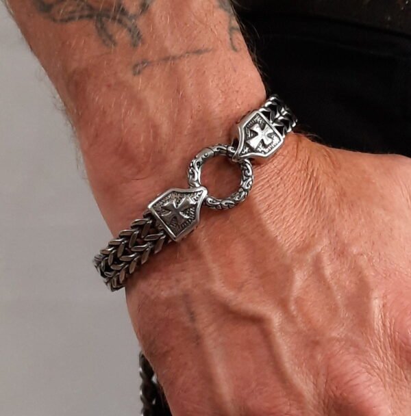 biker bracelet crusader cross woven stainless steel jewelry