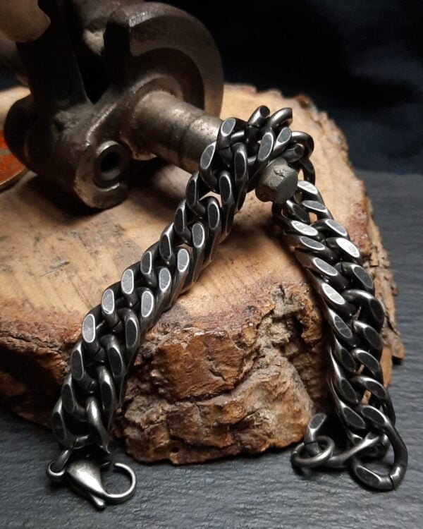 burnished stainless steel biker bracelet