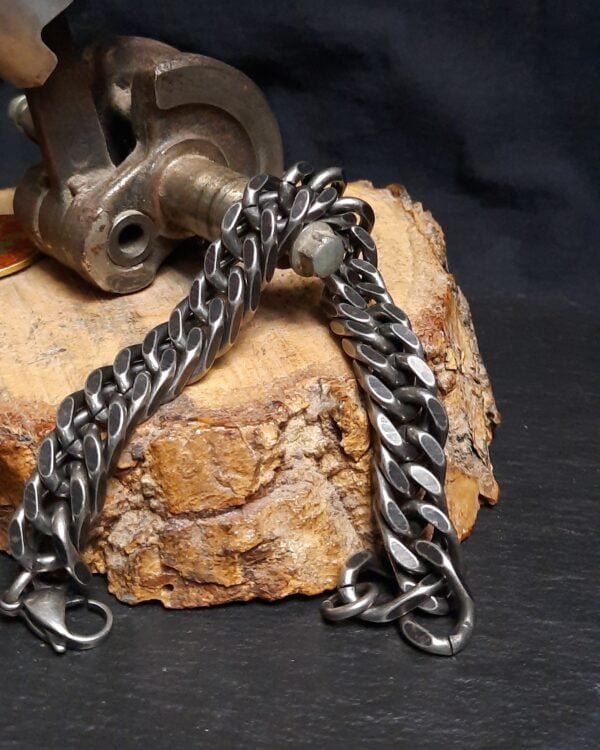 burnished stainless steel biker chain bracelet