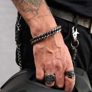 burnished steel chain biker bracelet