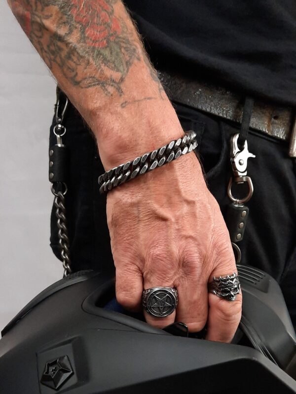 burnished steel chain biker bracelet