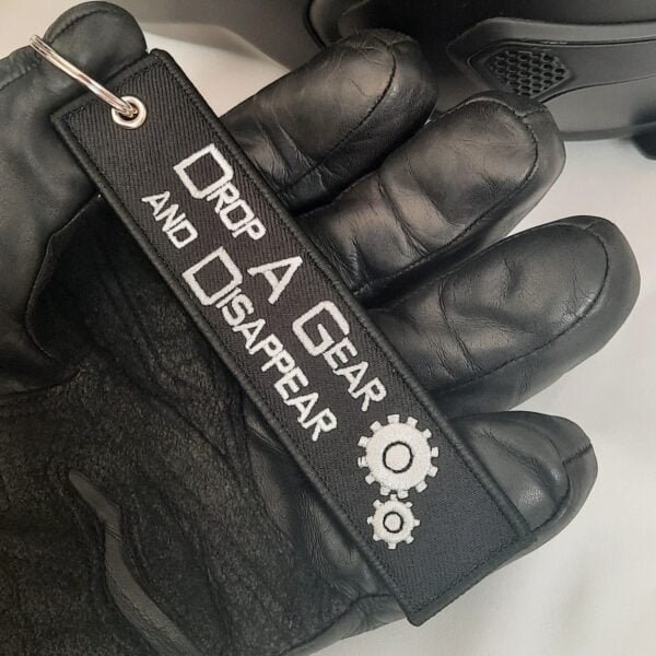 drop a gear and disappear cogs biker embroidered keytag