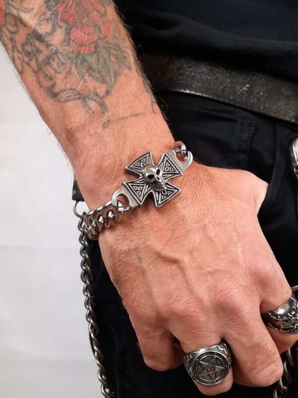 iron cross skull stainless steel biker bracelet