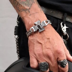 iron cross stainless steel biker bracelet