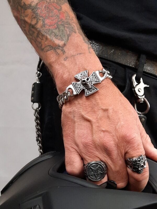 iron cross stainless steel biker bracelet