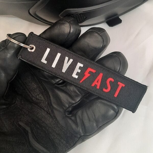live fast embroidered biker key fob