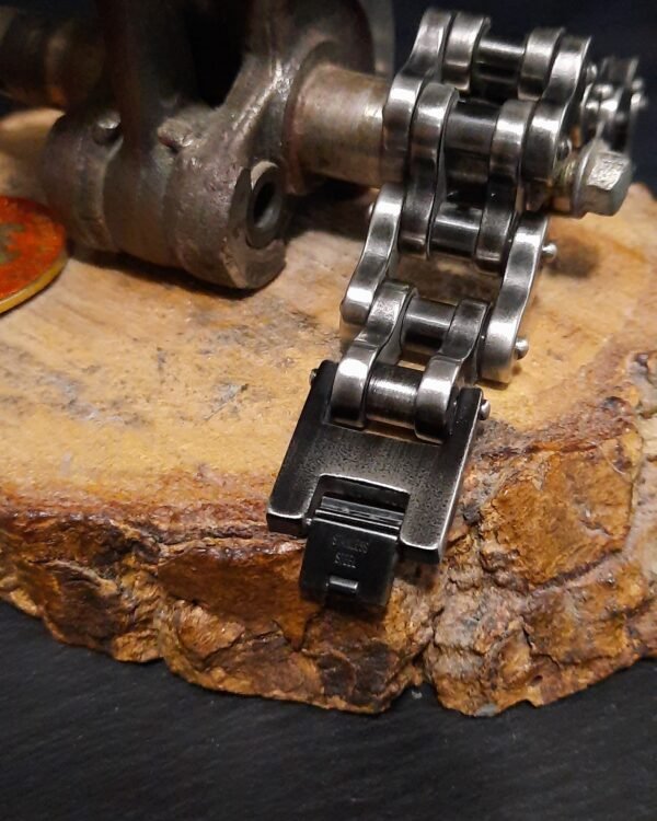 stainless steel oxidised biker bracelet