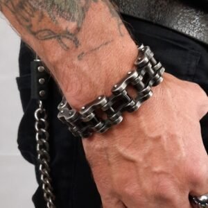 stainless steel oxidised motorcycle chain biker bracelet