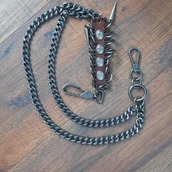 double wallet chain brown leather alloy biker rocker belt chaain