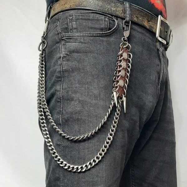 double wallet chain brown leather chopper rider