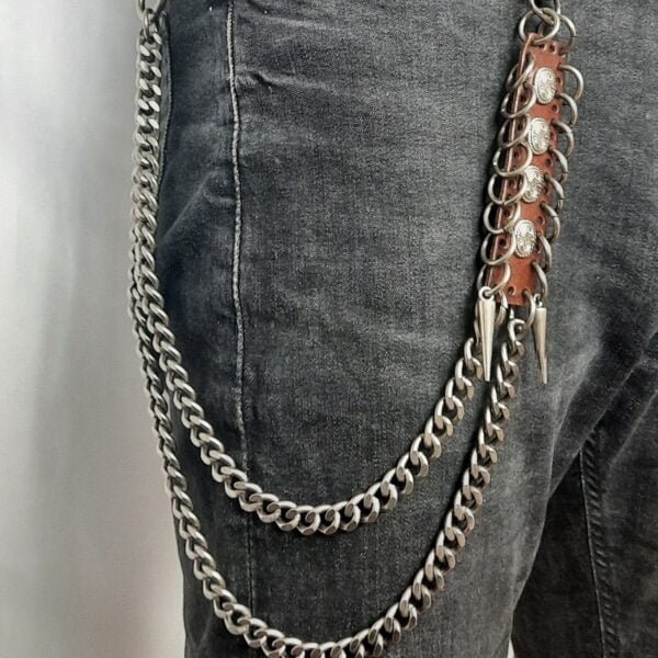 double wallet chain brown leather chopper rider belt chain