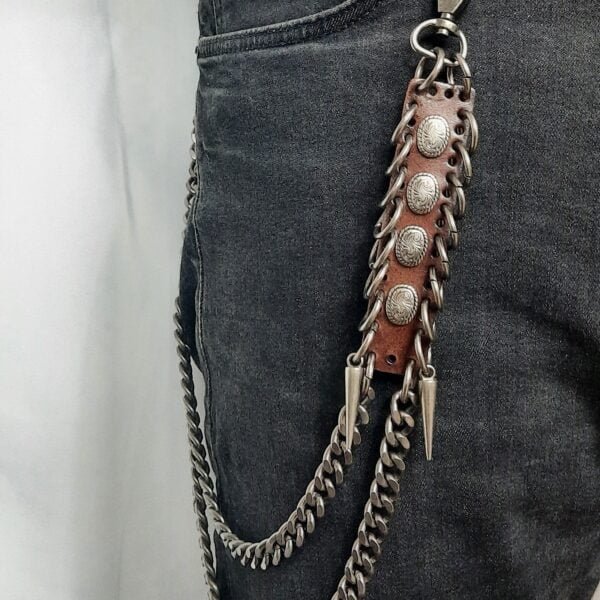 double wallet chain brown leather punk trouser chain
