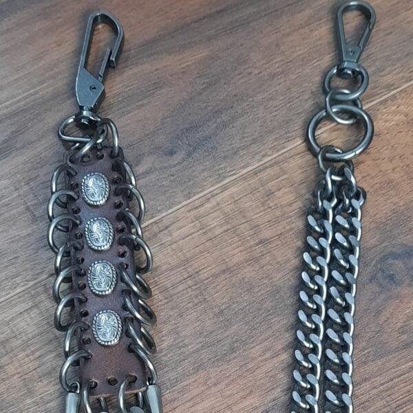 double wallet chain brown leather trucker chain