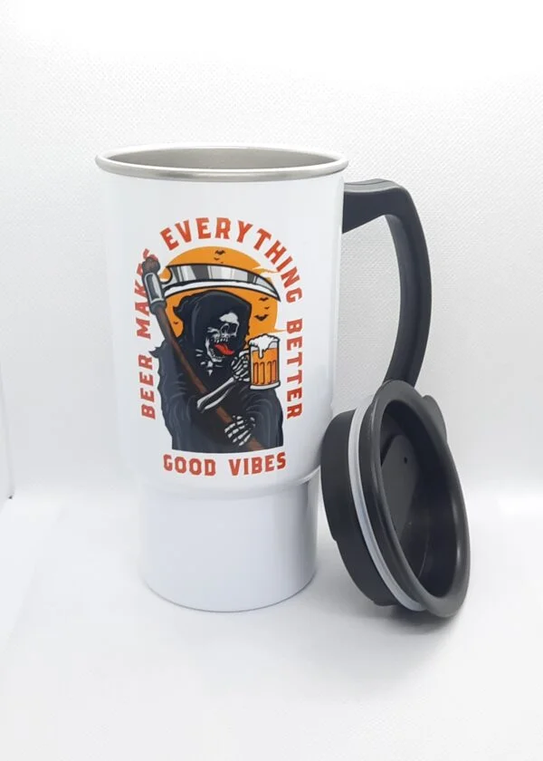 beer makes everything better grim reaper travel mug