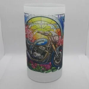 stained glass motorcycle trigger handle beer stein