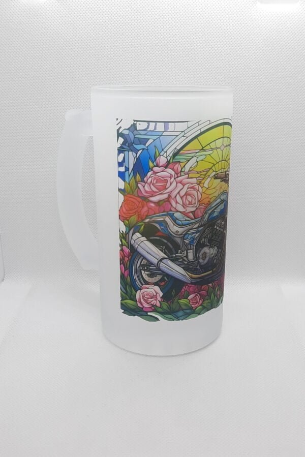 stained glass retro bike frosted beer stein