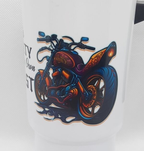 this beauty rides her own beast lady biker travel coffe mug