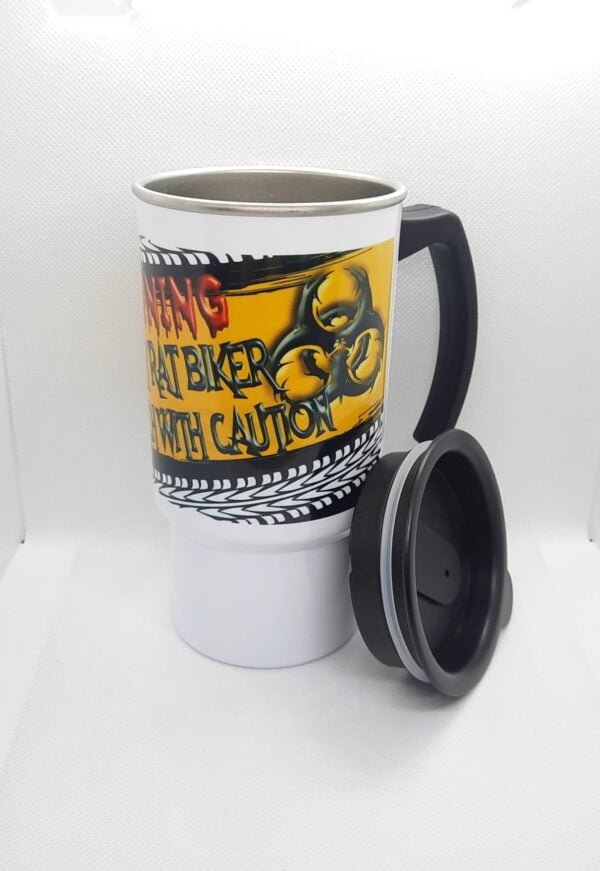 warning grumpy rat biker 18oz travel mug