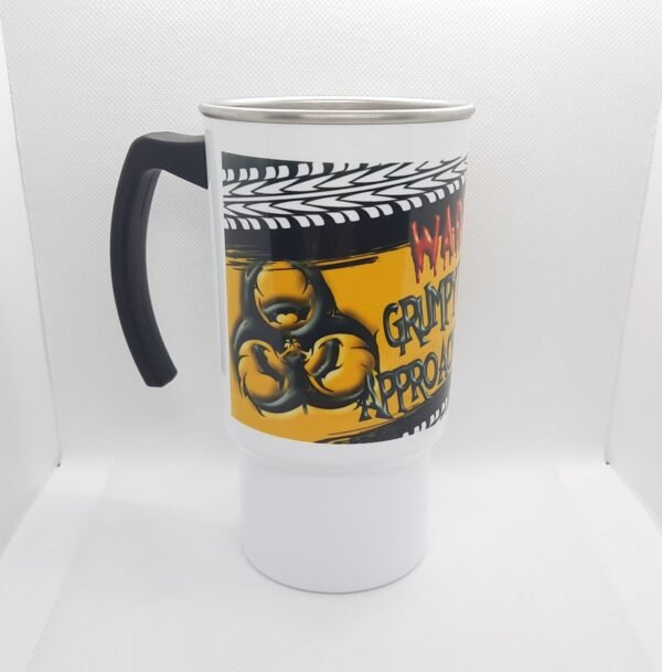 warning grumpy rat biker rat bike travel mug