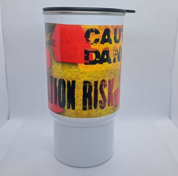 caution danger radiation rat biker gas mask travel mug