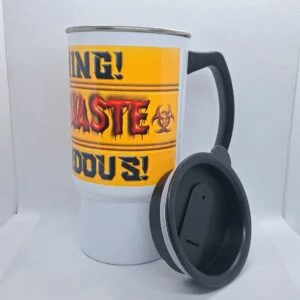 warning toxic waste hazardous funny travel mug