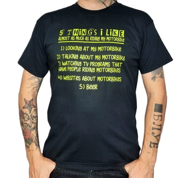 5 things i like as much as riding my motorcycle funny t shirt