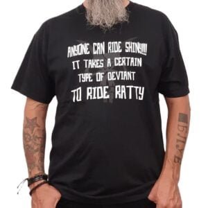 anyone can ride shiny matt black rat biker t shirt