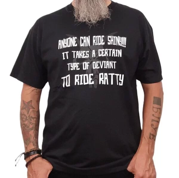 anyone can ride shiny matt black rat biker t shirt