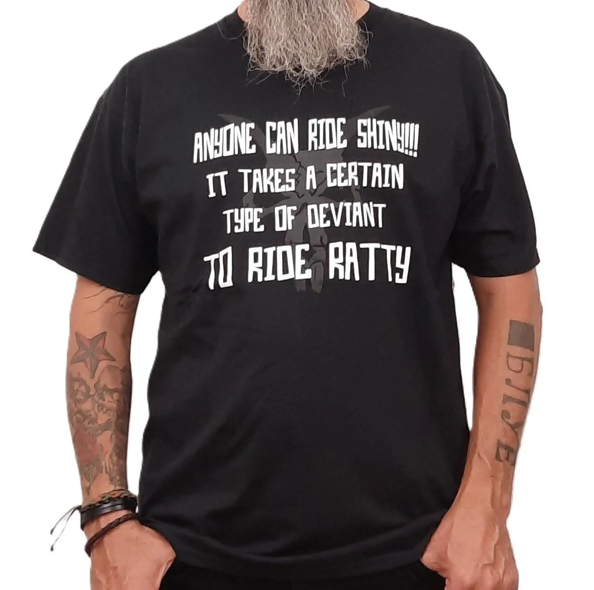 Anyone can ride shiny T-shirt 1 anyone can ride shiny matt black rat biker t shirt