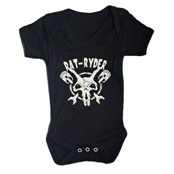 baby biker baby grow rat ryder logo baby vest