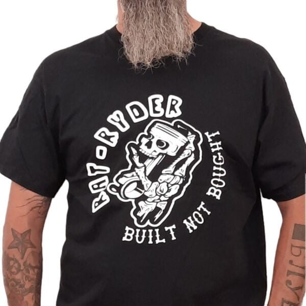 built not bought piston skull biker t shirt
