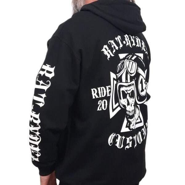 custom skull and pistons black biker hoodie