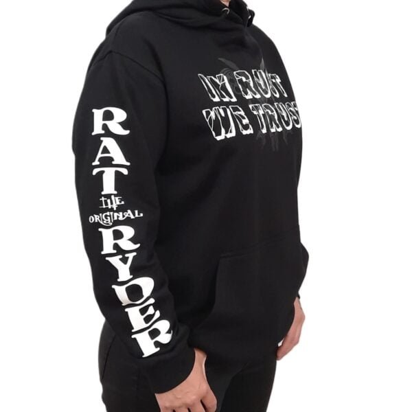 in russt we trust matt black rat biker hoodie