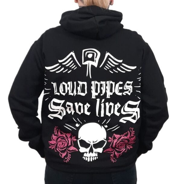 loud pipes save lives ladies biker hoodie