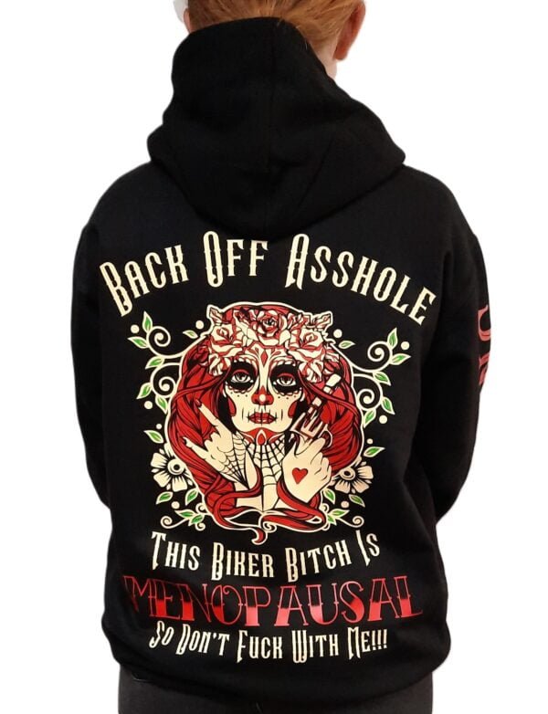 menopausal lady biker funny slogan hoodie