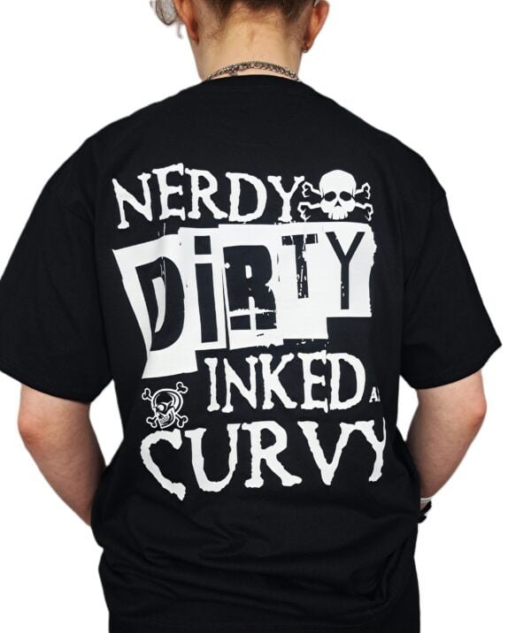 nerdy dirty inked and curvy tattoo style biker girl t shirt