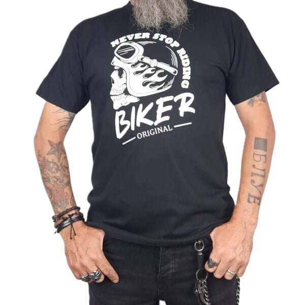 never stop riding biker skull t shirt