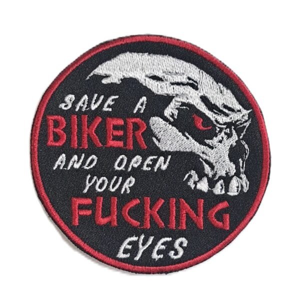 open your fucking eyes skull biker patch save a biker patch