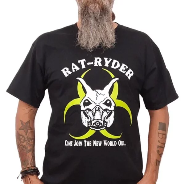 rat ryder biohazard symbol skull gas mask biker t shirt