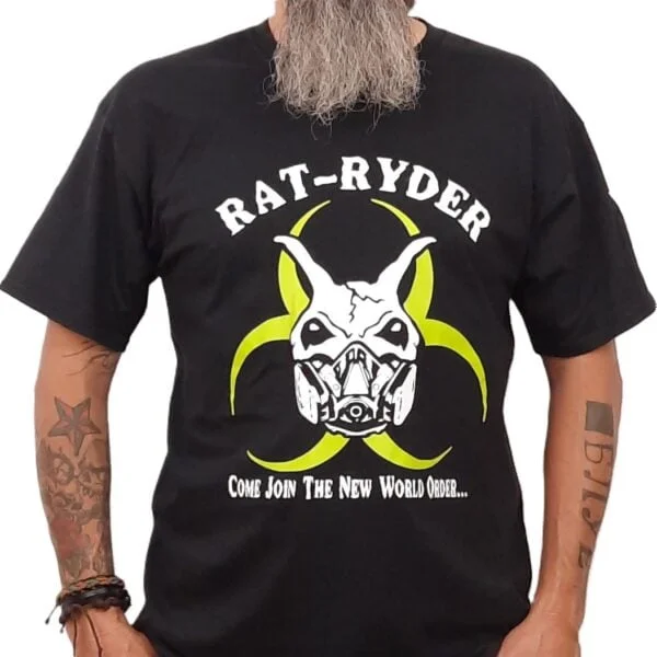rat ryder biohazard symbol skull welcome to the new world order biker t shirt