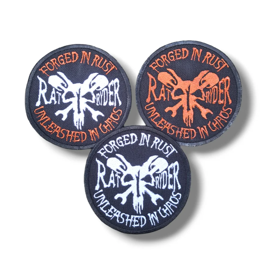 Rat-Ryder Biker Patch - Forged in Rust, Unleashed in Chaos 1 rat ryder rat bike embroidered motorbike patch forged in rust unleashed in chaos sew on