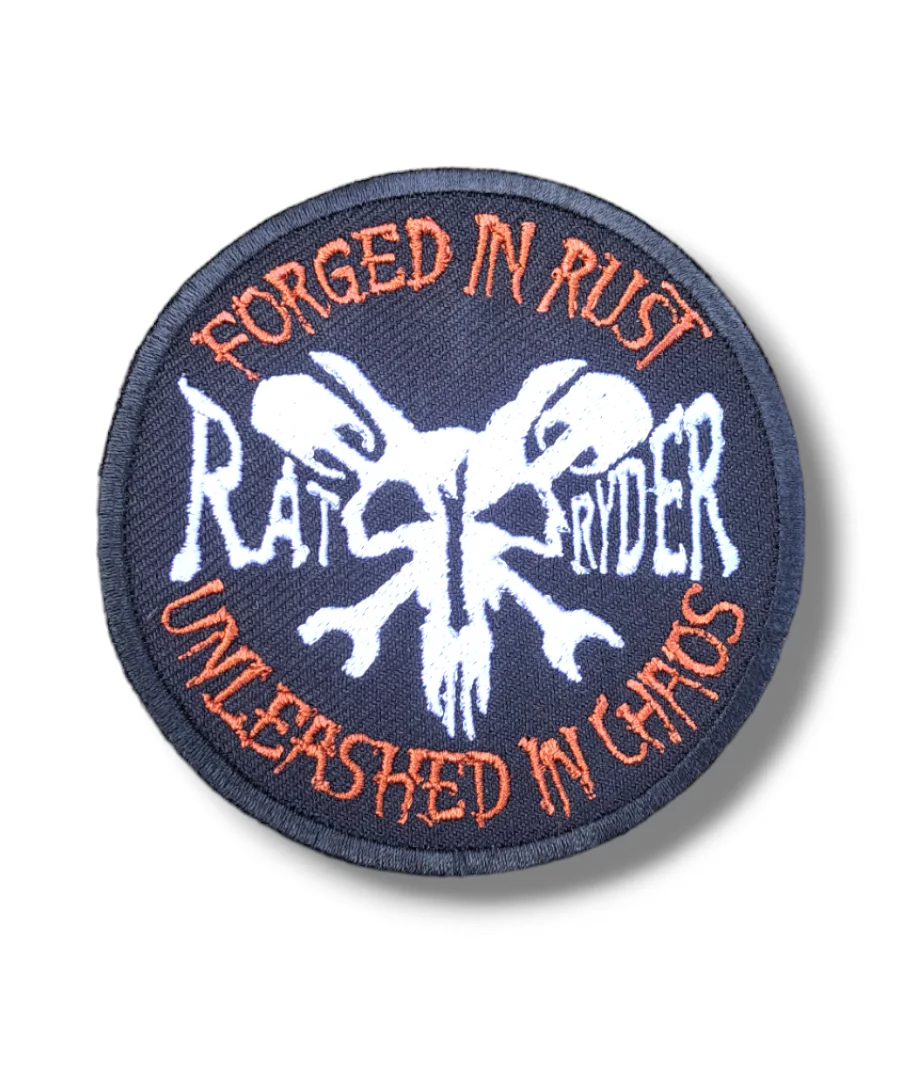 Rat-Ryder Biker Patch - Forged in Rust, Unleashed in Chaos 2 two tone rat ryder embroidered rat bike motocycle patch in rust we trust chaos sew on patch