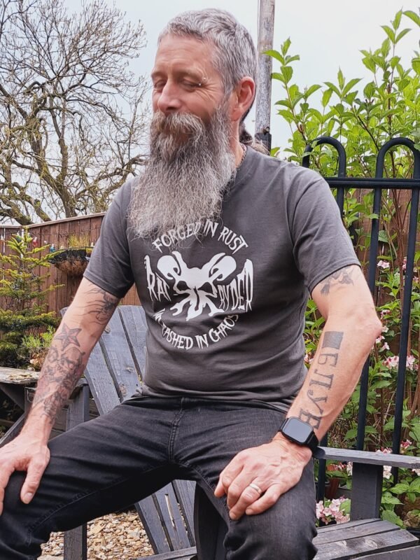graphite grey ratryder t shirt forged in rust unleashed in chaos motorbike grunge tee biker gift