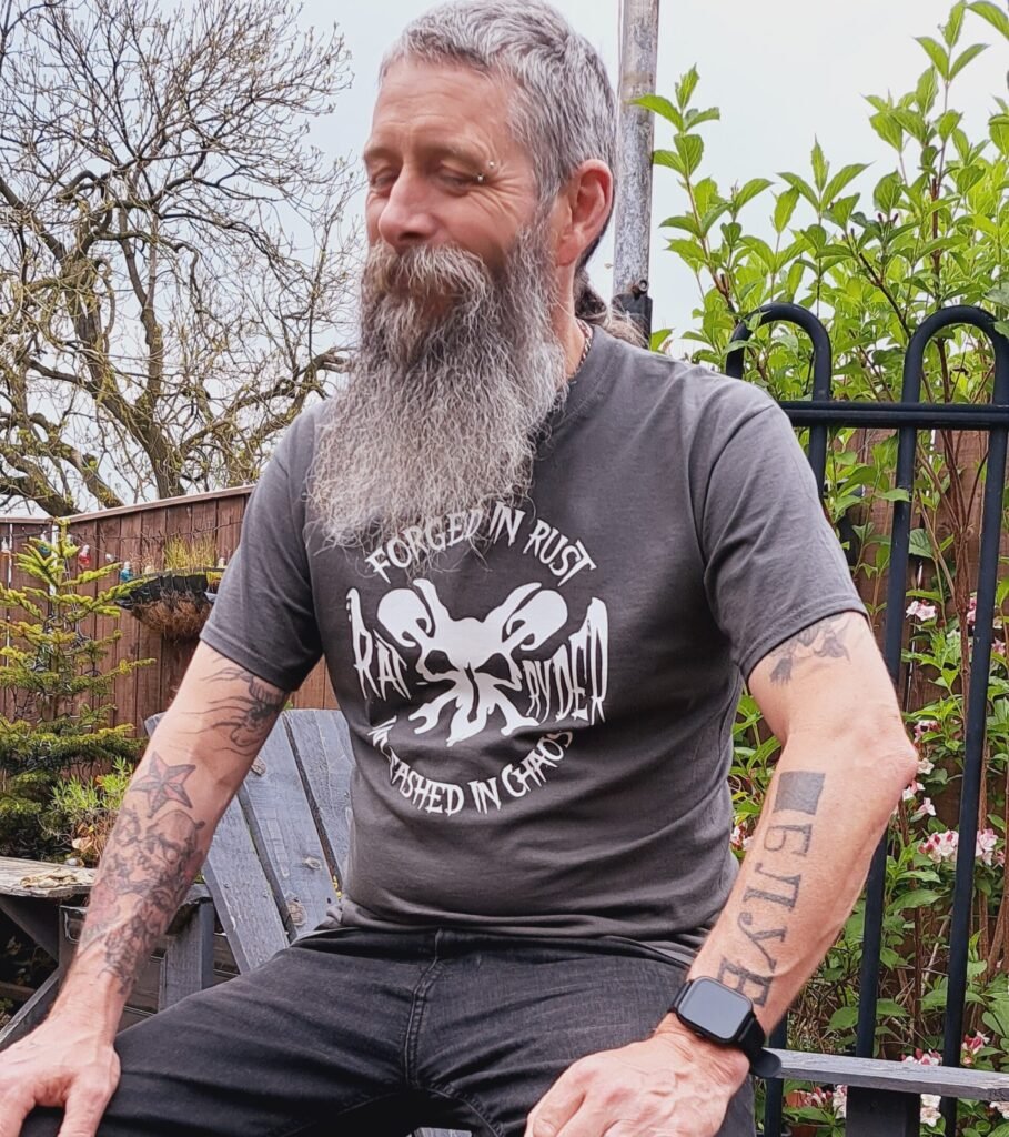 graphite grey ratryder t shirt forged in rust unleashed in chaos motorbike grunge tee biker gift